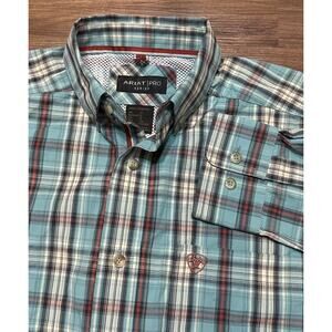 ARIAT PRO SERIES Kian Button Down Long Sleeve Western Blue Pocket Shirt Sz S